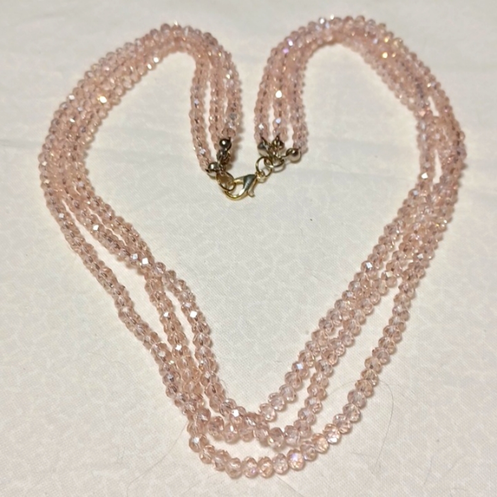 Pink strands necklace handmade beaded gleam shine glittery formal silver gems - Picture 3 of 8